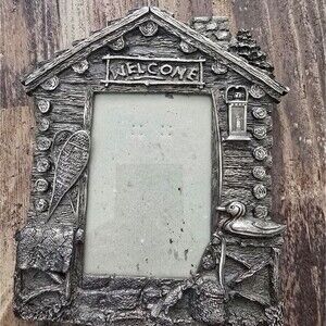 MARQUIS Cast Metal Picture Frame 3.5 x 5 Hunter Fisherman Cabin Heavy